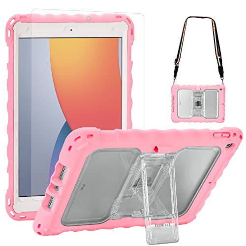 TopEsct Schutzhülle für iPad 9./8./7. Generation, iPad 10.2 für Kinder mit tragbarem Schultergurt, PET-Displayschutzfolie und stoßfestem Silikon, Rosa von TopEsct