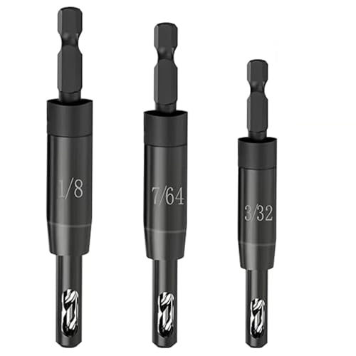 3-teiliges Scharnierbohrer-Set, selbstzentrierende Lochbohrer, 6,35 mm Sechskantschaft, Schnellspanner, Bohrerführungs-Set für Fenster, Schrank, Tür, Holzbearbeitung (0,3 cm, 7/64 Zoll, 3/32 Zoll) von TopHomer
