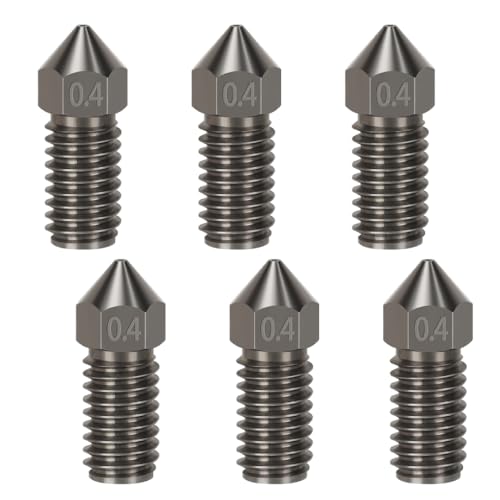 6 Stück 3D Drucker Düsen Set, Edelstahl M6 Extruderdüsen Ersatzteile (0.4mm) von TopHomer