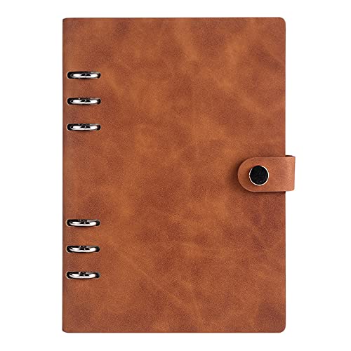 A5 Binder Notizbuch PU Leder 6 Ringe Loose Leaf Binder Tagebuch mit Nachfüllbarem Notizblock Reisetagebuch Konferenzordner Notizbuch Geschenke für Partner Braun von TopHomer