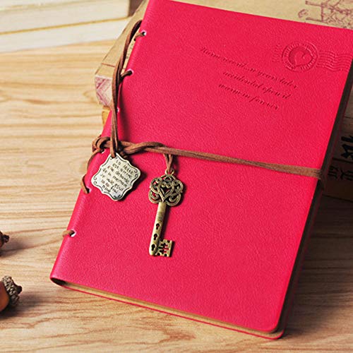 A6 Rot, Schlüsselmuster String Journal Tagebuch, PU Leder Hardcover Notizbuch mit Retro Anhängern, für Schule Business Home Office Note Taking von TopHomer