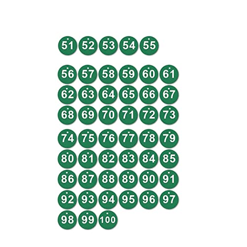 Gravierte Nummernschilder, Tischplatten, Kunststoff-Rundschlüssel-Nummernschilder, Nummern-Schlüsselanhänger, Schlüsselanhänger (Grüne Nummer 51-100) von TopHomer