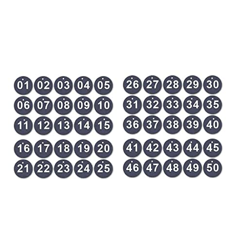 Gravierte Nummernschilder, Tischplatten, Kunststoff-Rundschlüssel-Nummernschilder, Nummern-Schlüsselanhänger, Schlüsselanhänger (Schwarze Zahl 1-50) von TopHomer