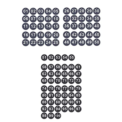 Gravierte Nummernschilder, Tischplatzschilder, Nummernschilder aus Kunststoff, runde Schlüsselnummernschilder, Nummernschilder, Schlüsselringe (schwarze Zahl 1-100) von TopHomer