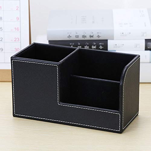 PU Büro Organizer Multifunktionaler Bleistift Halter 3 Fächer Aufbewahrungsbox Halter Leder Schreibtisch Organizer Handy Bürobedarf Halter (Schwarz) von TopHomer