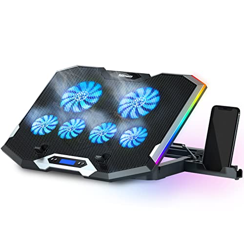 TopMate C11 Laptop-Kühler RGB Gaming Kühlpad für 15,6-17,3 Zoll Laptop, Laptop Lüfter Kühlständer mit 6 Leisen Blau Lüftern und 5 Höhenverstellbar, mit LCD Bildschirm und 2 USB Ports, 1 Telefonständer von TopMate