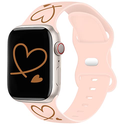 TopPerfekt Armband kompatibel mit Apple Watch Armbändern 38 40 41mm, weiches Silikon, goldfarbenes Herzmuster, Bedruckte Sportarmbänder mit für iWatch Series Ultra SE 8 7 6 5 4 3 2 1 für Damen Männer von TopPerfekt