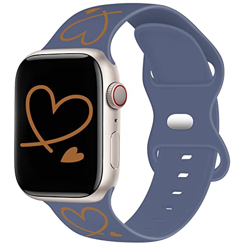 TopPerfekt Armband kompatibel mit Apple Watch Armbändern 42 44 45 49mm, weiches Silikon, goldfarbenes Herzmuster, Bedruckte Sportarmbänder mit für iWatch Series Ultra SE 8 7 6 5 4 3 2 1 für Damen von TopPerfekt