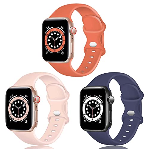 TopPerfekt Armband kompatibel mit Apple Watch Armband 42 mm 44 mm 45mm, weiches Silikon Ersatzarmband für iWatch Serie SE, 6, 5, 4, 3, 2, 1 (42mm/44mm/45mm-M/L, Korallenrot/Blaugrau/Sandrosa) von TopPerfekt