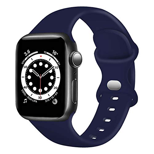 TopPerfekt Armband kompatibel mit Apple Watch Armband 42 mm 44 mm 45mm, weiches Silikon Ersatzarmband für iWatch Serie SE, 6, 5, 4, 3, 2, 1 (42mm/44mm/45mm-M/L, Midnight Blue) von TopPerfekt