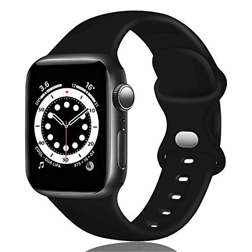 TopPerfekt Armband kompatibel mit Apple Watch Armband 42 mm 44 mm 45mm, weiches Silikon Ersatzarmband für iWatch Serie SE, 6, 5, 4, 3, 2, 1 (42mm/44mm/45mm-M/L, Schwarz) von TopPerfekt
