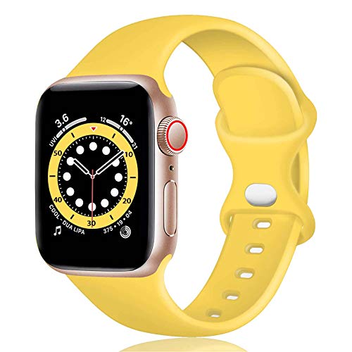 TopPerfekt Armband kompatibel mit Apple Watch Armband 42 mm 44 mm 45mm, weiches Silikon Ersatzarmband für iWatch Serie SE, 6, 5, 4, 3, 2, 1 (42mm/44mm/45mm-M/L, gelb) von TopPerfekt