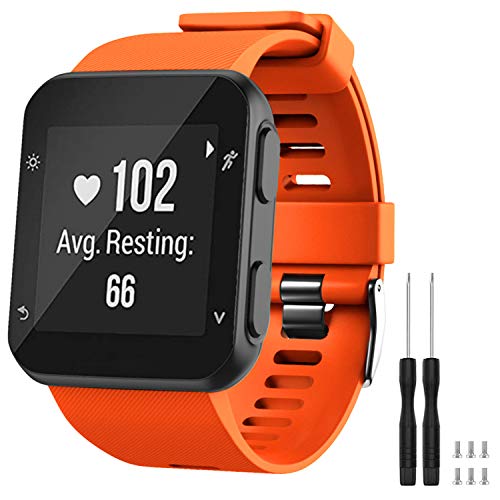 TopPerfekt Armband kompatibel mit Garmin Forerunner 35, weiches Silikon Ersatz-Uhrenarmband für Garmin Forerunner 35 Smart Watch, passend für 130-230 mm Handgelenk (Orange (Black Buckle)) von TopPerfekt