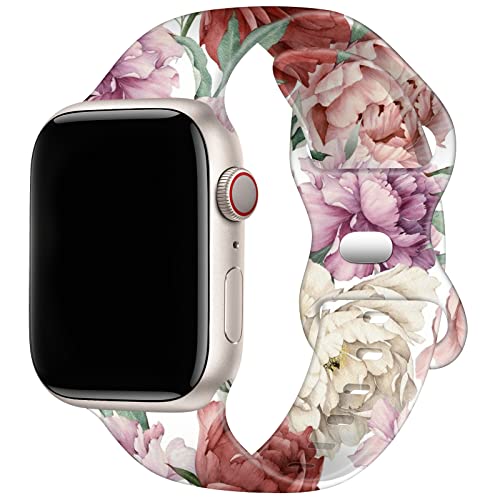 TopPerfekt Blumen Armband Kompatibel mit Apple Watch Armband 38mm 40mm 41mm Damen, Silikon Muster Gedrucktes Ersatz Sport Band Kompatibel mit iWatch Armband Series 8 7 6 5 4 3 2 1 se Ultra von TopPerfekt