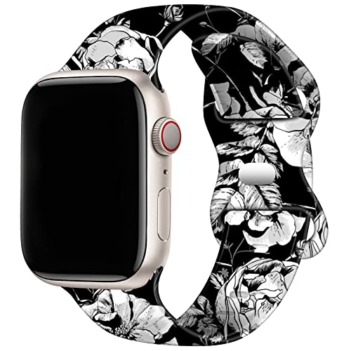 TopPerfekt Blumen Armband Kompatibel mit Apple Watch Armband 42mm 44mm 45mm 49mm Damen, Silikon Muster Gedrucktes Ersatz Sport Band Kompatibel mit iWatch Armband Series 8 7 6 5 4 3 2 1 se Ultra von TopPerfekt