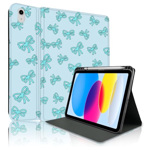 TopPerfekt Schutzhülle für iPad 11. (A16) 11 Zoll 2025 / iPad 10. Generation 2022, blaue Schleife, niedlich, schick, bezaubernd, mit Stifthalter, für Kinder, Jungen, Mädchen, rutschfest, stoßfest von TopPerfekt