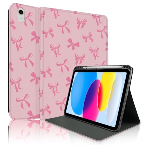 TopPerfekt Schutzhülle für iPad 11. (A16) 11 Zoll 2025 / iPad 10. Generation 2022, rosa Schleife, niedlich, schick, bezaubernd, mit Stifthalter für Kinder, Jungen, Mädchen, rutschfest, stoßfest, rosa von TopPerfekt