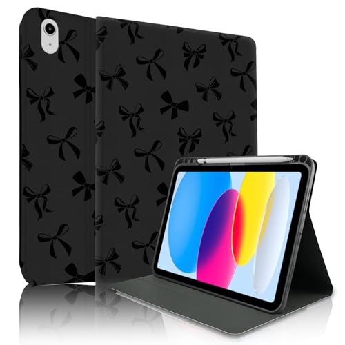 TopPerfekt Schutzhülle für iPad 11. (A16) 11 Zoll 2025 / iPad 10. Generation 2022, schwarze Schleife, niedlich, schick, bezaubernd, mit Stifthalter, für Kinder, Jungen, Mädchen, rutschfest, stoßfest von TopPerfekt