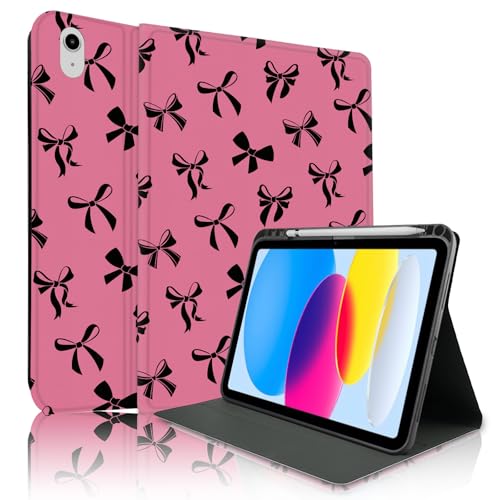 TopPerfekt Schutzhülle für iPad 11. (A16) 11 Zoll 2025 / iPad 10. Generation 2022, schwarze Schleife, niedlich, schick, bezaubernd, mit Stifthalter für Kinder, Jungen, Mädchen, rutschfest, stoßfest von TopPerfekt