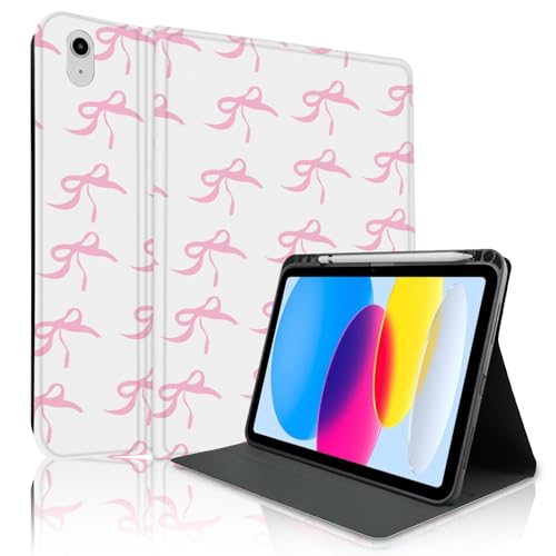 TopPerfekt Schutzhülle für iPad 11. (A16) 27,9 cm (11 Zoll) 2025 / iPad 10. Generation 2022, rosa Schleife, niedlich, schick, bezaubernd, mit Stifthalter, für Kinder, Jungen, Mädchen, rutschfest von TopPerfekt
