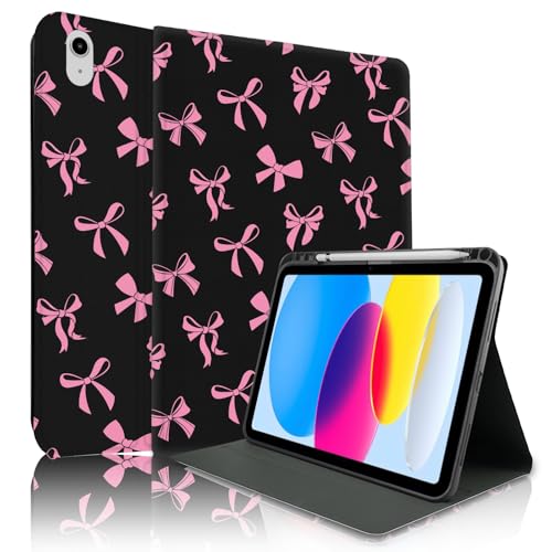 TopPerfekt Schutzhülle für iPad 11. (A16) 27,9 cm (11 Zoll) 2025 / iPad 10. Generation 2022, rosa Schleife, niedlich, schick, bezaubernd, mit Stifthalter für Kinder, Jungen, Mädchen, rutschfest von TopPerfekt