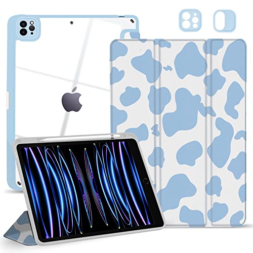 TopPerfekt Schutzhülle für iPad Air 5.,4. Generation 10.9 Zoll (2022/2020), iPad Pro 11 Zoll Hülle mit transparenter, stoßfester Rückseite [integrierter Stifthalter, Kameraschutz],Blaue Kuh von TopPerfekt