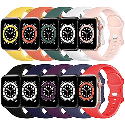 TopPerfekt Silikon-Armband kompatibel mit Apple Watch Armband 38 mm 40 mm 41mm 42mm 44mm 45mm, Silikon-Ersatzarmband für iWatch Serie 7 6 5 4 3 2 1 SE (42mm/44mm/45mm-M/L, 10er Pack) von TopPerfekt