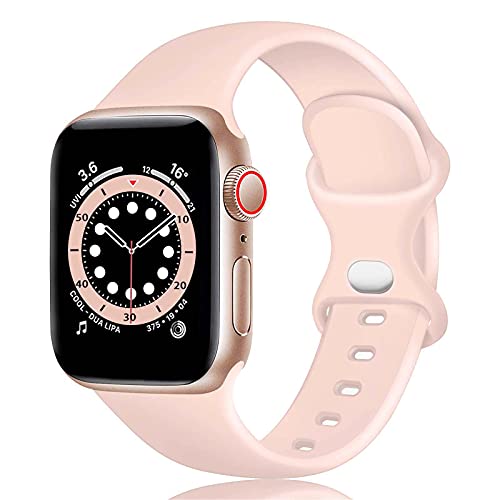 TopPerfekt Silikon-Armband kompatibel mit Apple Watch Armband 42 mm 44 mm 45 mm, Silikon-Ersatzarmband für iWatch Serie 7 6 5 4 3 2 1 SE (42mm/44mm/45mm-S/M, Sand Pink) von TopPerfekt