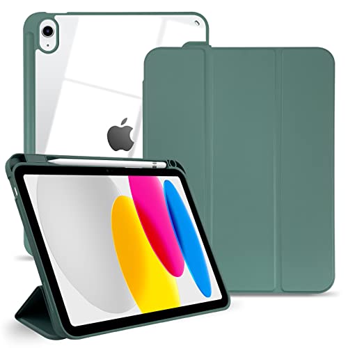 TopPerfekt iPad 10th Generation Case 2022 10.9 inch 2022 A2757 A2777 A2696, TPU Shockproof Frame and Protective Leather Cover [Built-in Pencil Holder, Support Auto Sleep/Wake] Dark Green von TopPerfekt