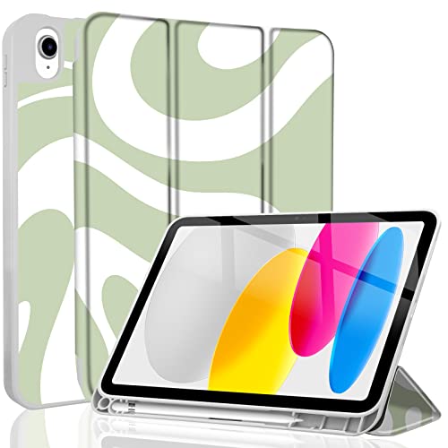 TopPerfekt iPad 10th Generation Case 2022 10.9 inch 2022 A2757 A2777 A2696, TPU Shockproof Frame and Protective Leather Cover [Built-in Pencil Holder, Support Auto Sleep/Wake] Green White stripes1 von TopPerfekt