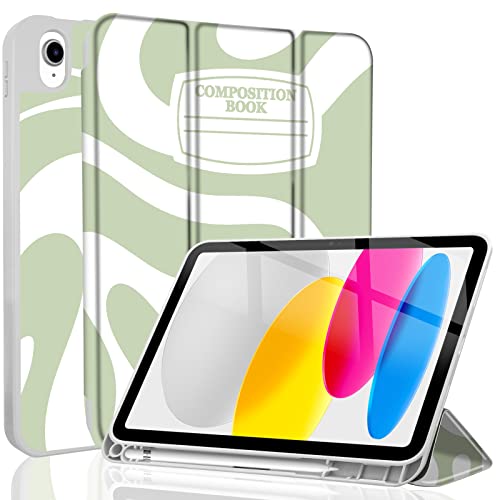 TopPerfekt iPad 10th Generation Case 2022 10.9 inch 2022 A2757 A2777 A2696, TPU Shockproof Frame and Protective Leather Cover [Built-in Pencil Holder, Support Auto Sleep/Wake] Green White stripes2 von TopPerfekt