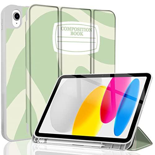 TopPerfekt iPad 10th Generation Case 2022 10.9 inch 2022 A2757 A2777 A2696, TPU Shockproof Frame and Protective Leather Cover [Built-in Pencil Holder, Support Auto Sleep/Wake] Green Yellow Stripes von TopPerfekt