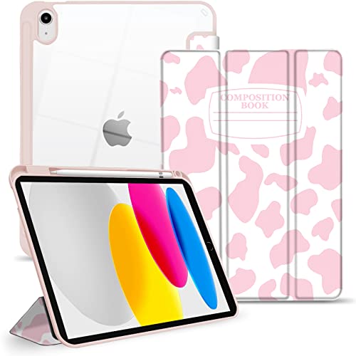 TopPerfekt iPad 10th Generation Hybrid Case 2022 10.9 inch 2022 A2757 A2777 A2696, TPU Shockproof Frame and Protective Leather Cover [Built-in Pencil Holder, Support Auto Sleep/Wake] Pink Cow von TopPerfekt