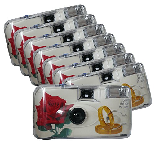 TopShot 376092 Golden Roses Einwegkamera 40027 mit eingebautem Blitzgerät Paket mit 8 Kameras weiß von TopShot