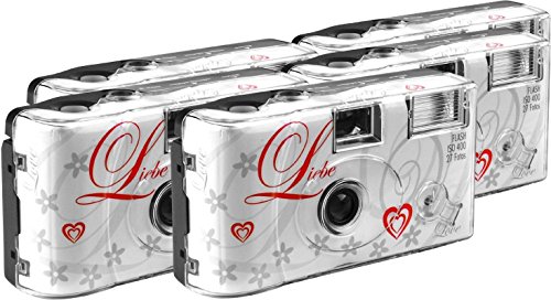 TopShot Love Weiss Einwegkamera/Hochzeitskamera (27 Fotos, Blitz, 5-er Pack) von TopShot