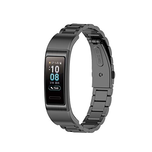 TopTen Uhrenarmband Kompatibel mit Huawei Band 3 Pro/Band 4 Pro Smart Band Fitness Tracker, Edelstahl Ersatzarmband Einstellbar Armband (Schwarz) von TopTen