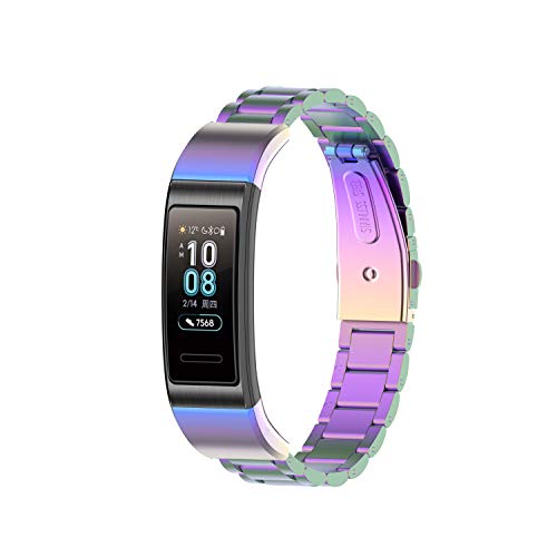 TopTen Uhrenarmband kompatibel für Huawei Band 3 Pro/Band 4 Pro Smart Band Fitness Tracker, Edelstahl Armband Ersatz Zubehör Verstellbares Handgelenk Band (Regenbogen) von TopTen