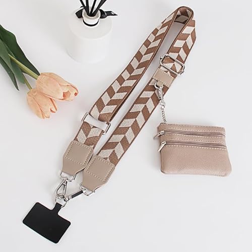Handyriemen mit Reißverschlusstasche，für Unterwegs Verstellbares Handy Umhängeband für Handy Zubehör 2-in-1 Handy Lanyards mit Geldbörse (Khaki - A2) von Topaliving