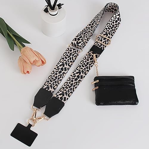 Topaliving Handy Umhängeband mit Reißverschlusstasche, für Unterwegs - Verstellbares Handy Zubehör 2-in-1 mit Leopardenmuster von Topaliving
