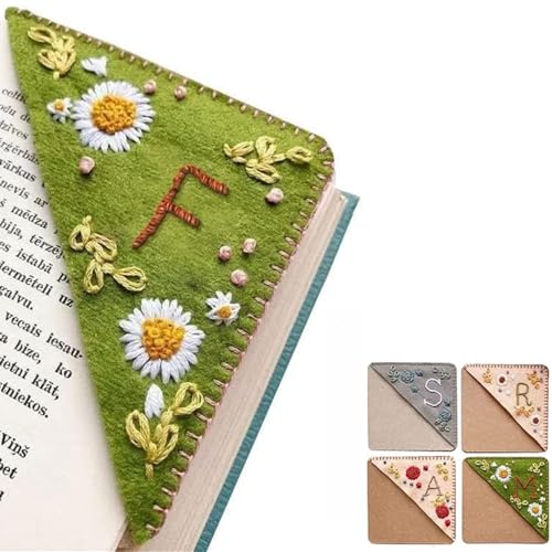 Personalisiertes, handbesticktes Eck-Lesezeichen, 26 Buchstaben, Filz, Dreieck, Eckseite, Lesezeichen, handgefertigt, genäht, niedliche Blume, bedeutungsvolles Geschenk (F, Sommer) von Topaliving