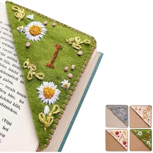 Personalisiertes, handbesticktes Eck-Lesezeichen, 26 Buchstaben, Filz, Dreieck, Eckseite, Lesezeichen, handgefertigt, genäht, niedliche Blume, bedeutungsvolles Geschenk (I, Sommer) von Topaliving