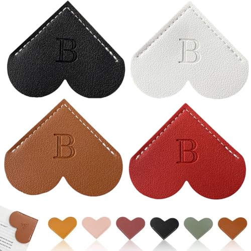 Personalisiertes Leder-Lesezeichen in Herzform, 26 Buchstaben, individuelles Eck-Lesezeichen zum Lesen von Frauen, Lesezeichen mit Initialen, niedliche Geschenke (Schwarz + Weiß + Dunkelbraun + Rot, B Personalisiertes Leder-Lesezeichen in Herzform, 26 Buchstaben, individuelles Eck-Lesezeichen zum Lesen von Frauen, Lesezeichen mit Initialen, niedliche Geschenke (Schwarz + Weiß + Dunkelbraun + Rot, B von Topaliving