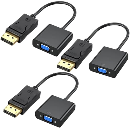 DisplayPort (DP) zu VGA Adapter, Topcloud DP zu VGA Konverter Stecker zu Buchse Vergoldetes Kabel für PC, Laptops, Displays, Monitore, Projektoren und mehr （3er Pack） von Topcloud