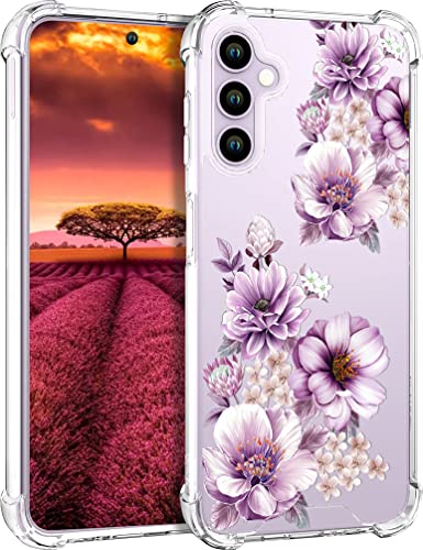 Topgraph Samsung Galaxy S23 Hülle Clear Floral Blume Niedlich für Frauen Mädchen Designer Mädchen, Transparent Handyhülle Blumen Design Kompatibel mit Samsung Galaxy S23 (Lila Große Pfingstrose von Topgraph