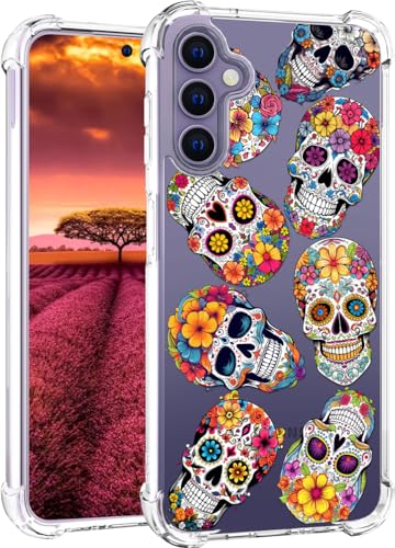 für S24+ Plus Hülle, Transparent Blume Muster Schutzhülle für Frauen Mädchen Kratzfeste Rückseite HandyHülle Case für Samsung Galaxy S24 Plus (Blumenschädel) von Topgraph