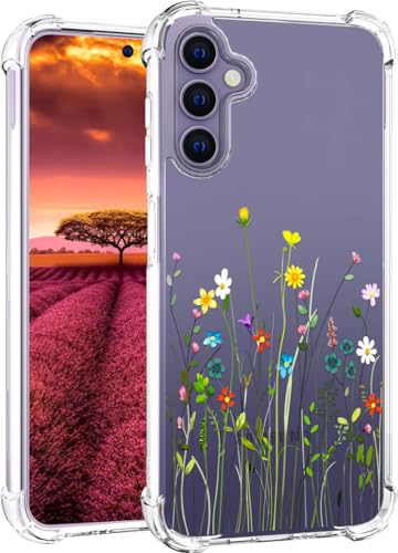 für S24+ Plus Hülle, Transparent Blume Muster Schutzhülle für Frauen Mädchen Kratzfeste Rückseite HandyHülle Case für Samsung Galaxy S24 Plus (Blumenstrauß Wild) von Topgraph