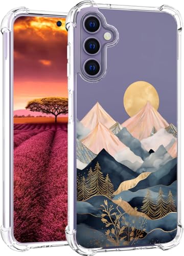 für S24+ Plus Hülle, Transparent Blume Muster Schutzhülle für Frauen Mädchen Kratzfeste Rückseite HandyHülle Case für Samsung Galaxy S24 Plus (Gebirgssonnenbäume-Landschaft) von Topgraph