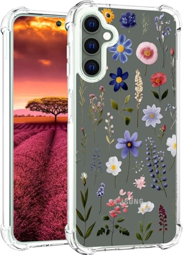 für S24 Hülle, Transparent Blume Muster Schutzhülle für Frauen Mädchen Kratzfeste Rückseite HandyHülle Case für Samsung Galaxy S24 (Blau blühende Wildblätterkräuter) von Topgraph