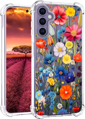 für S24 Hülle, Transparent Blume Muster Schutzhülle für Frauen Mädchen Kratzfeste Rückseite HandyHülle Case für Samsung Galaxy S24 (Blumengarten Frühlingstulpen) von Topgraph