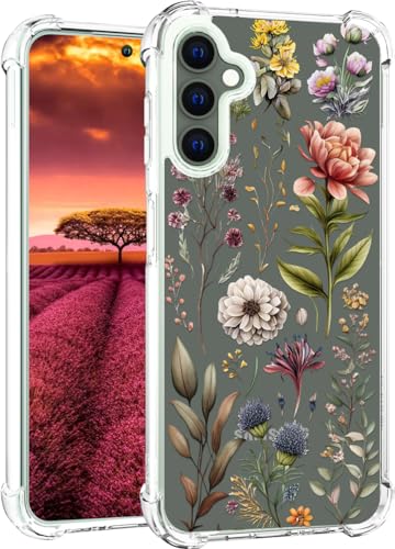 für S24 Hülle, Transparent Blume Muster Schutzhülle für Frauen Mädchen Kratzfeste Rückseite HandyHülle Case für Samsung Galaxy S24 (Botanische Blumen Blätter Kräuter) von Topgraph